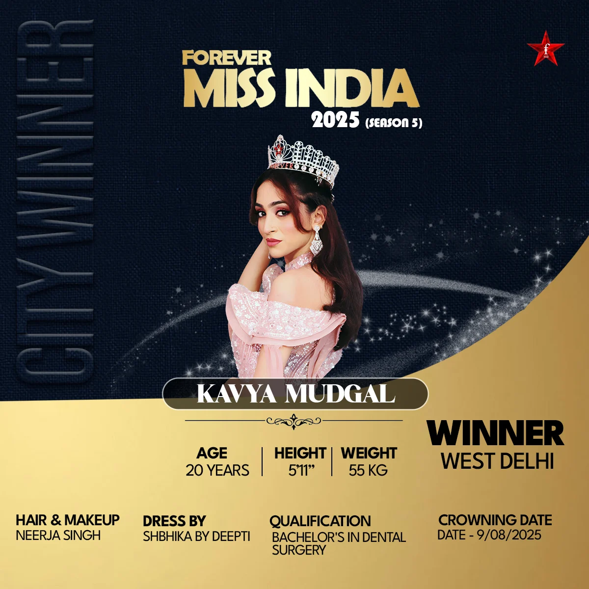 Kavya Mudgal Miss India 2025 Mobile Banner