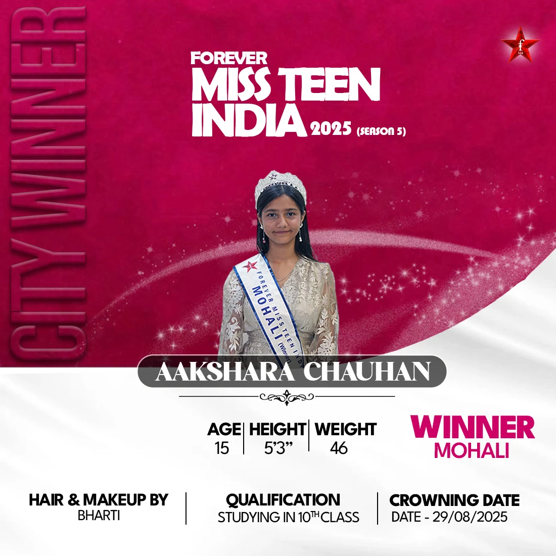 Aakshara Chauhan Miss Teen India 2025 Mobile Banner