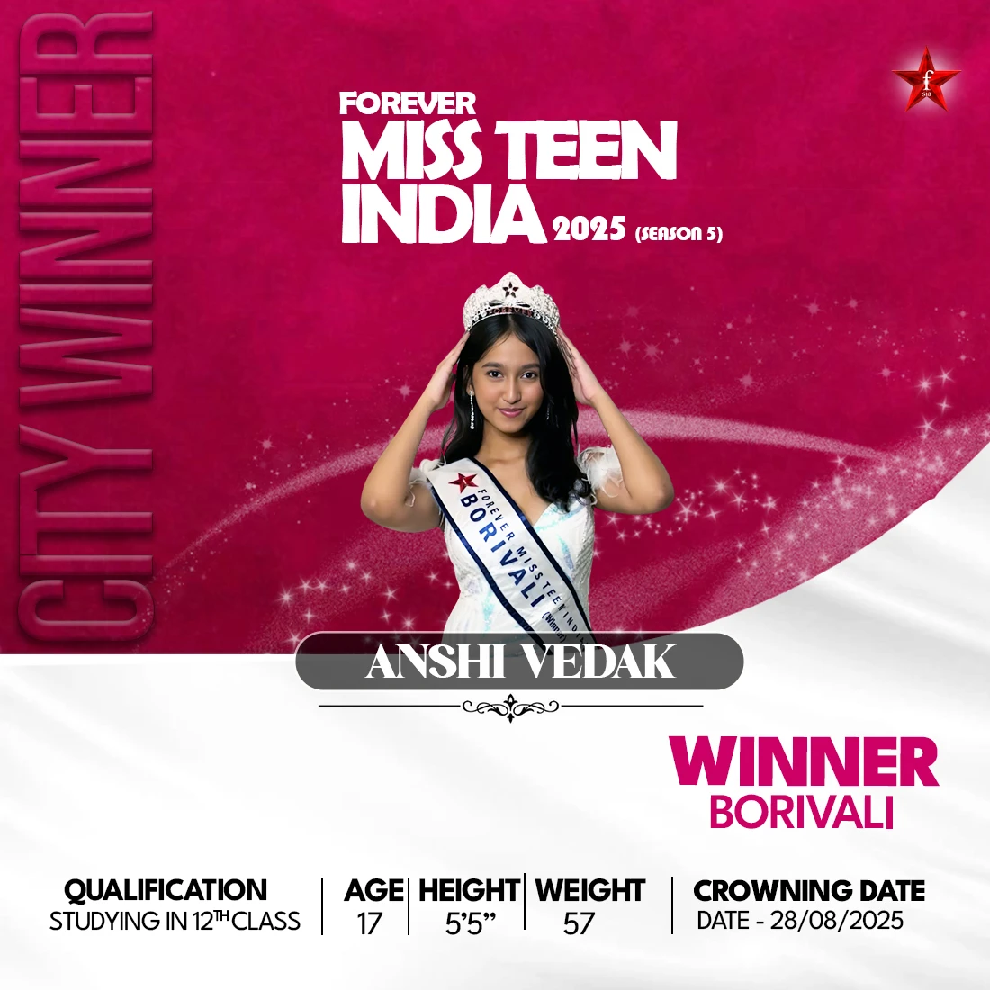 Anshi Vedak Miss Teen India 2025 Mobile Banner