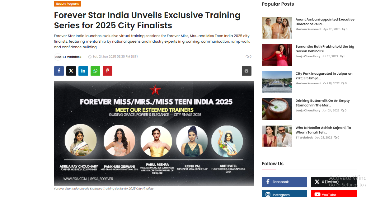 Forever Star India Unveils Exclusive Training Series for 2025 City Finalists