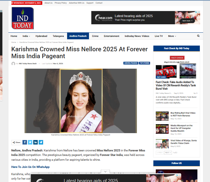 Karishma Crowned Miss Nellore 2025 at Forever Miss India Pageant