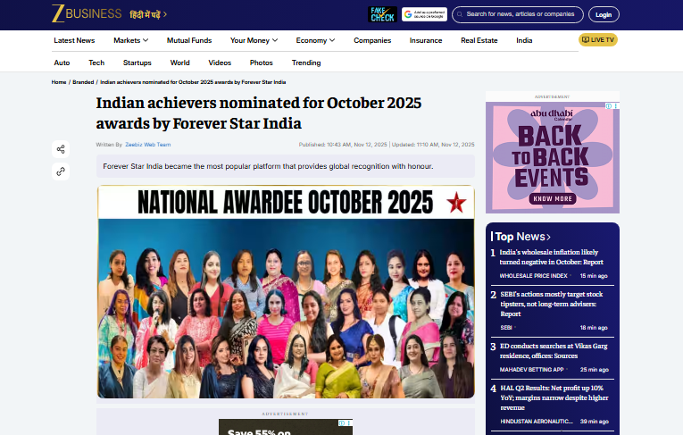 Indian achievers nominated for October 2025 awards by Forever Star India