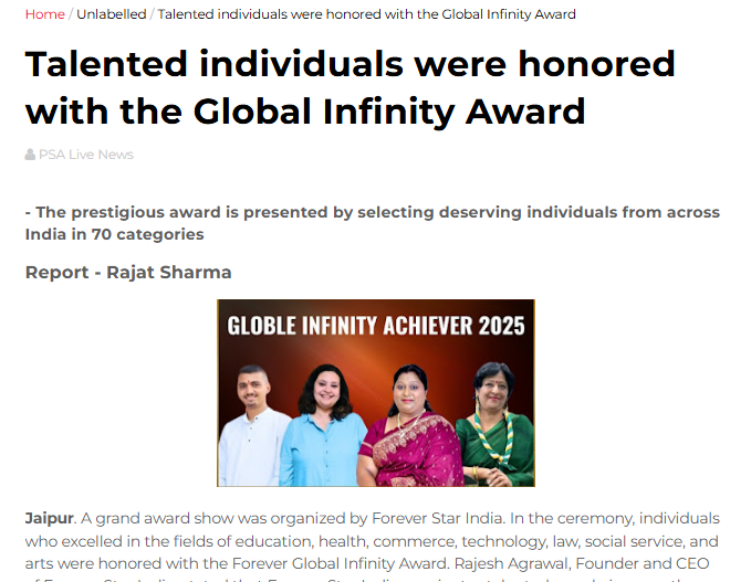 Talented individuals were honored with the Global Infinity Award