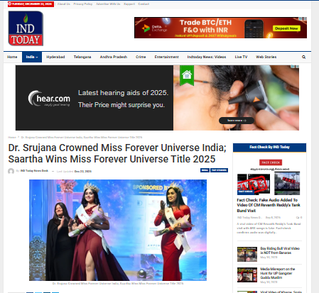 Dr Srujana Devi Crowned Miss Forever Universe India and Saartha Wins Miss Forever Universe Title 2025