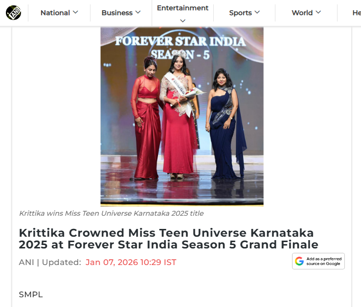 Krittika wins Miss Teen Universe Karnataka 2025 title