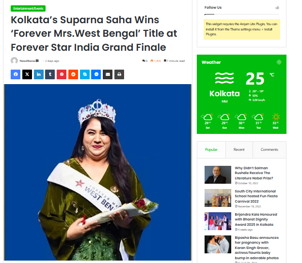 Suparna Saha Wins Forever Mrs.West Bengal 2025 Title at Forever Star India Grand Finale